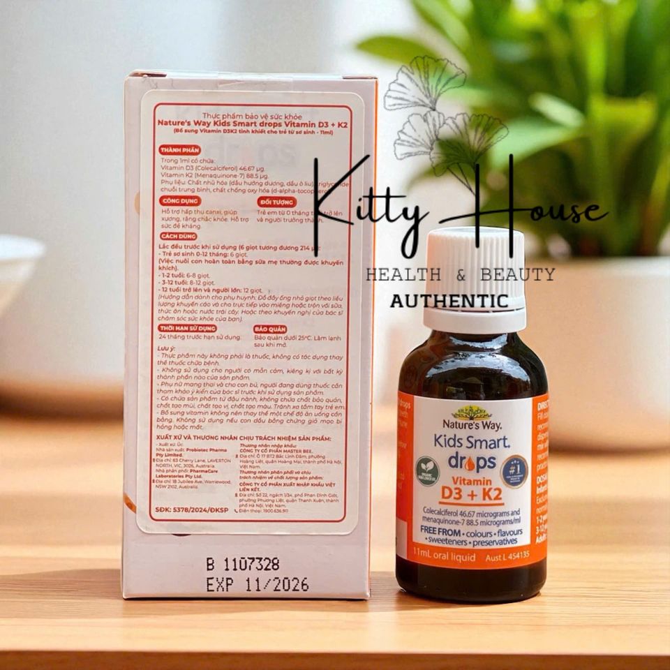 Dung Dịch Uống Vitamin D3 + K2 Nature's Way Kids Smart Drops 11ml - Tăng Cường Sức Khỏe Xương Cho Trẻ Em
