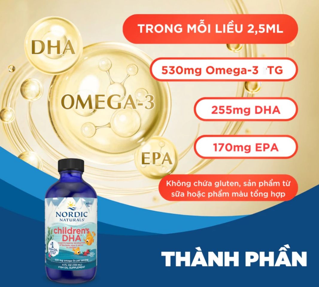 Siro DHA Dành Cho Trẻ Em Nordic Naturals 530mg Omega-3 Tăng Cường Phát Triển Trí Não Và Thị Lực Từ 1 Tuổi - Hương Vị Dầu Ngon