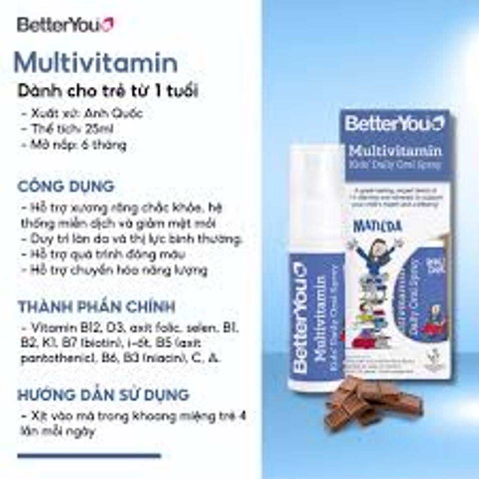 Xịt Vitamin Tổng Hợp Cho Trẻ Em BetterYou Multivitamin 25ml - Hỗ Trợ Miễn Dịch, Phát Triển Xương Khớp, Tăng Cường Sức Khỏe