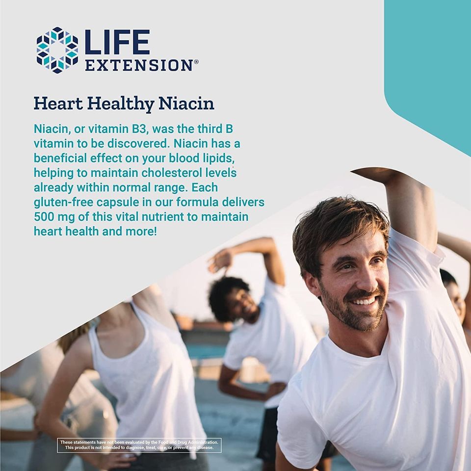 Viên Uống Niacin Vitamin B3 Life Extension - Hỗ Trợ Cân Bằng Cholesterol Tốt, Tăng Cường Sức Khỏe Tim Mạch (100 viên)