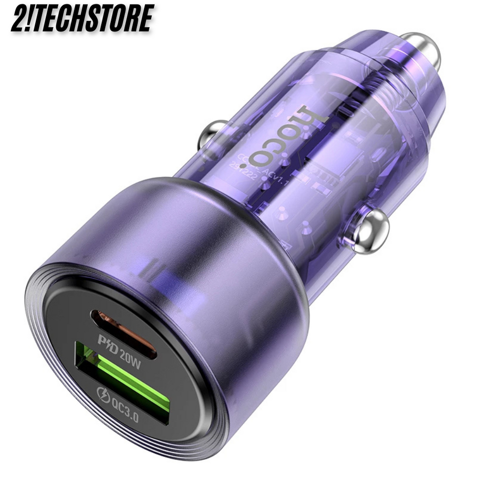 Tẩu sạc ô tô Hoco Z52 sạc nhanh 38W hỗ trợ cùng lúc 2 thiết bị qua cổng Type-C và USB-A