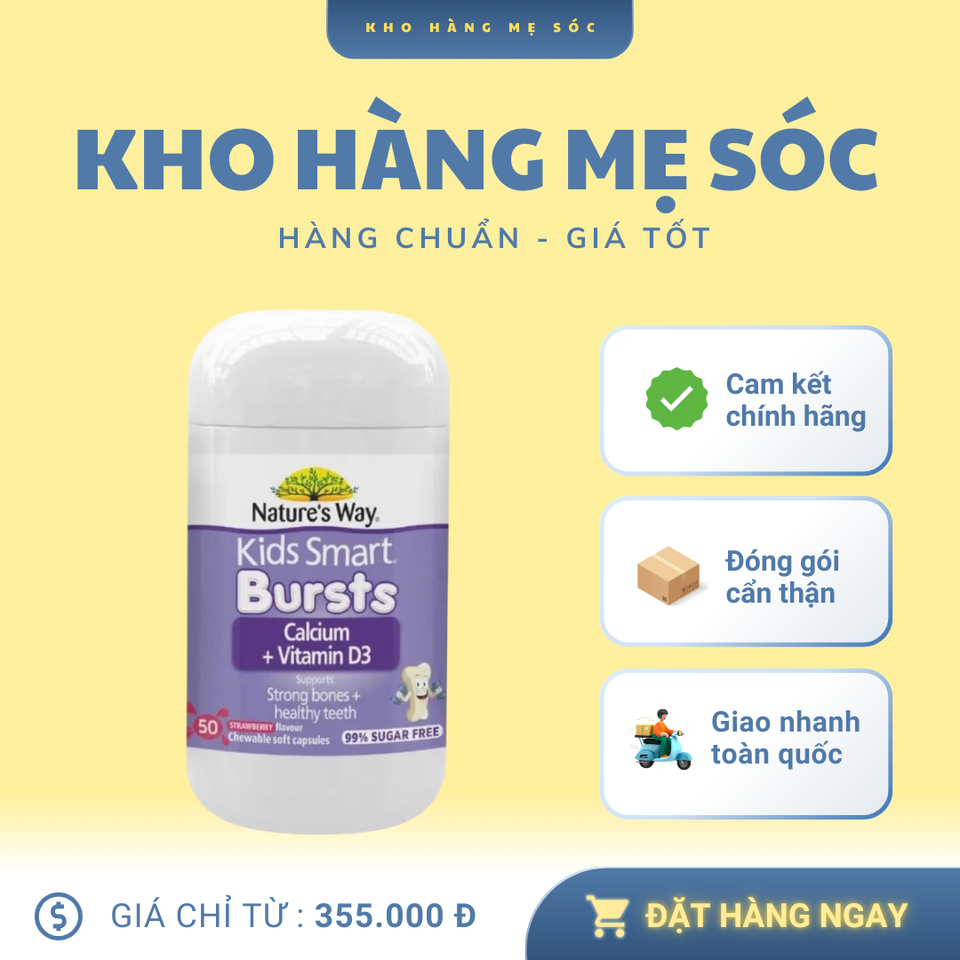 Viên mềm Nature's Way Kids Smart Calcium + Vitamin D3 50 viên - Bổ sung Canxi & Vitamin D dễ nhai giúp xương răng chắc khỏe cho trẻ em