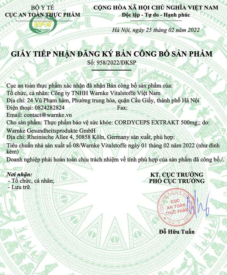 Viên Uống Đông Trùng Hạ Thảo Warnke Cordyceps Extrakt 500mg 120 Viên - Tăng Cường Sức Khỏe, Hỗ Trợ Hệ Miễn Dịch