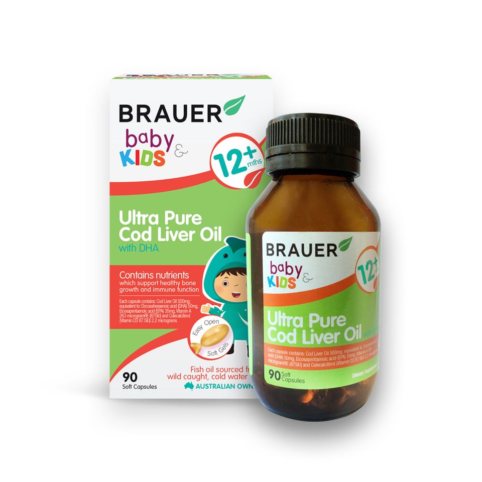 Viên uống dầu gan cá Brauer Baby & Kids Ultra Pure với DHA - Vitamin A và D cho trẻ từ 1 tuổi (90 viên)