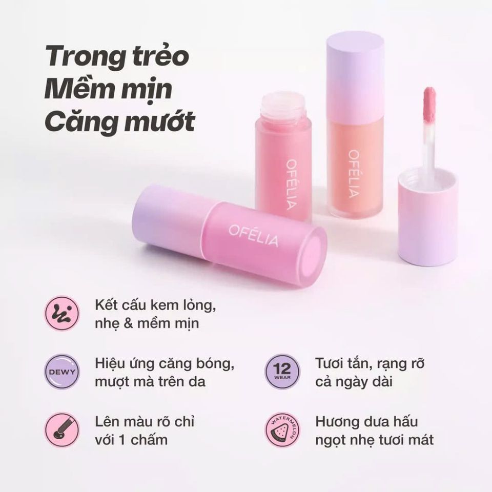 Má Hồng Dạng Kem OFÉLIA Lolli Liquid Blush 4.6g - Tạo Nét Rạng Ngời Tự Nhiên, Lâu Phai và Dưỡng Ẩm Cho Da - Nana Shop