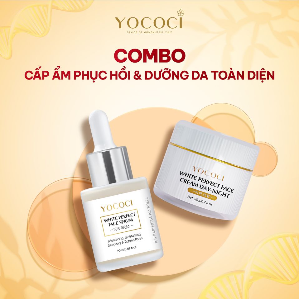 Bộ 2 Sản Phẩm Yococi - Kem Face 20g & Serum 20ml Dưỡng Trắng Da Sáng Mịn, Phục Hồi Da Tự Nhiên, Chống Lão Hóa, An Toàn Cho Mọi Loại Da