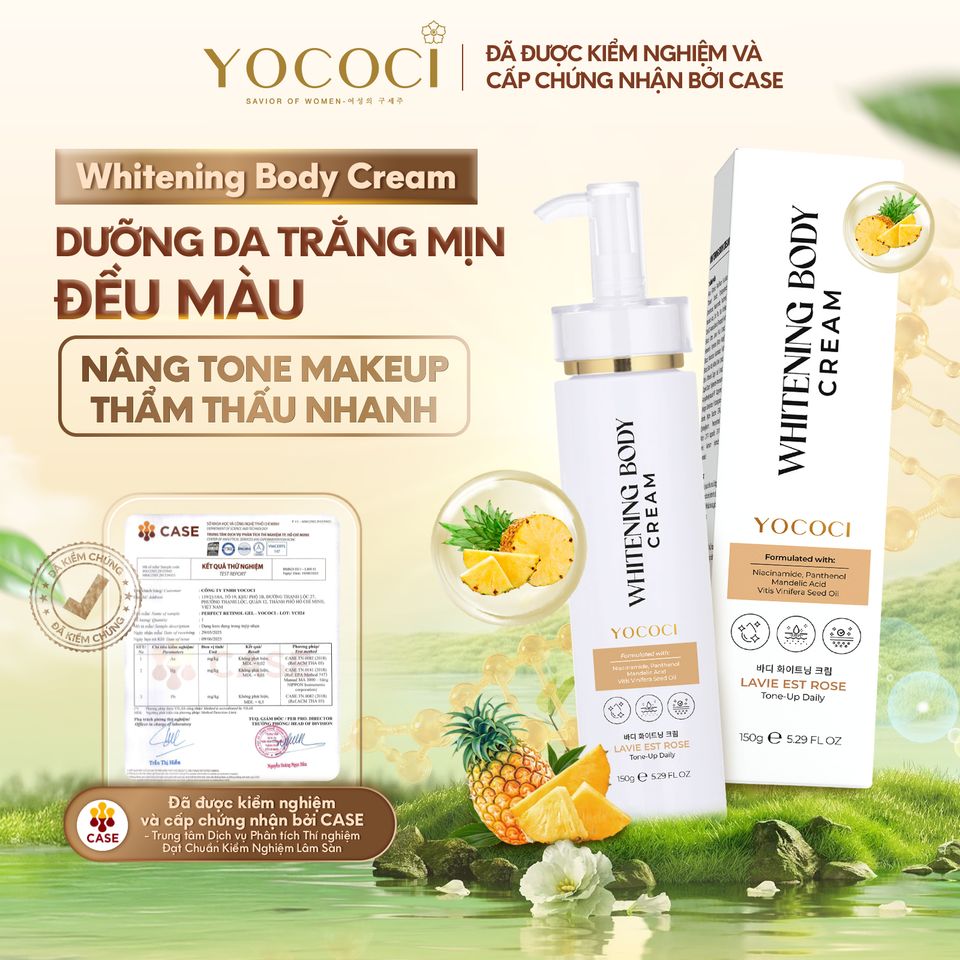 Kem Dưỡng Trắng Body Cao Cấp YOCOCI Whitening Cream 150g - Nâng Tone, Dưỡng Trắng Da Tự Nhiên, Giúp Da Mịn Màng, Rạng Rỡ