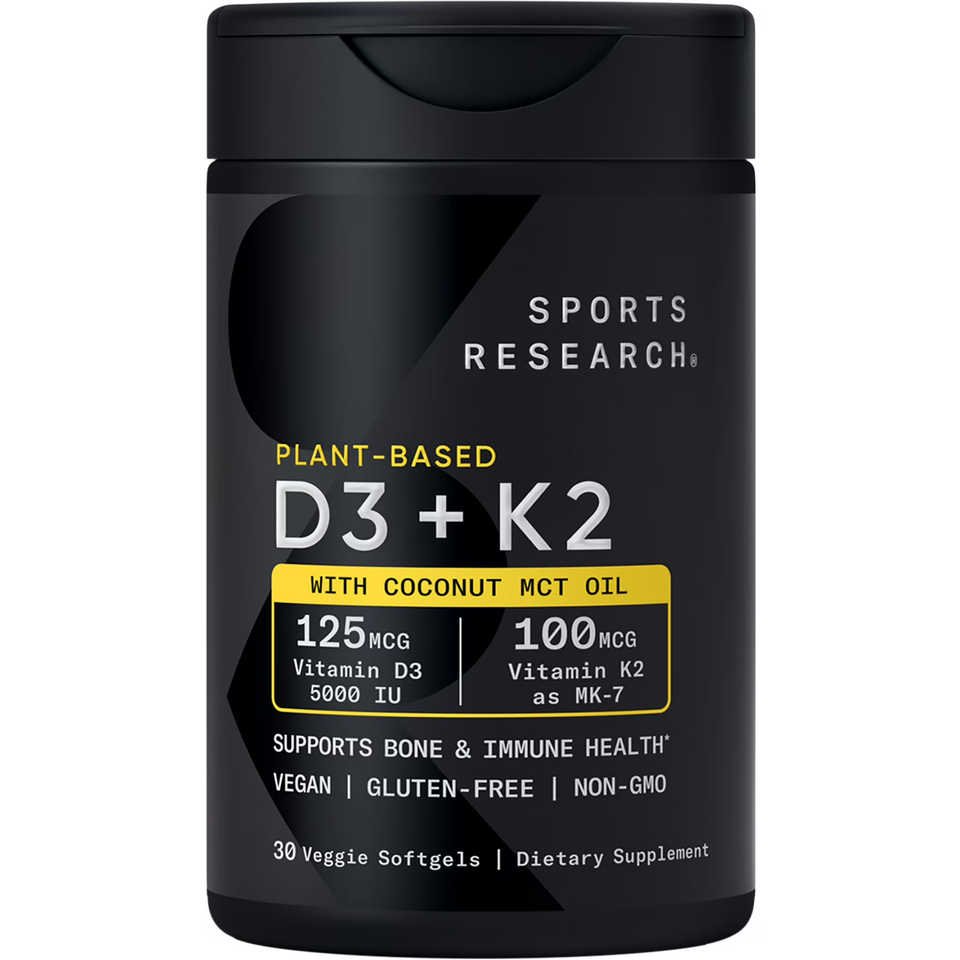 Vitamin D3 + K2 Sports Research 5000IU - Viên Uống Chiết Xuất Thực Vật Tốt Cho Xương Khớp và Tim Mạch - Mỹ 