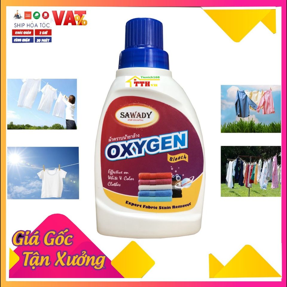 Nước Tẩy Trắng OXYGEN 1L - An Toàn Cho Quần Áo, Đồ Len, Đồ Màu - Giặt Tay, Giặt Máy - Dễ Dàng Sử Dụng Tại Nhà