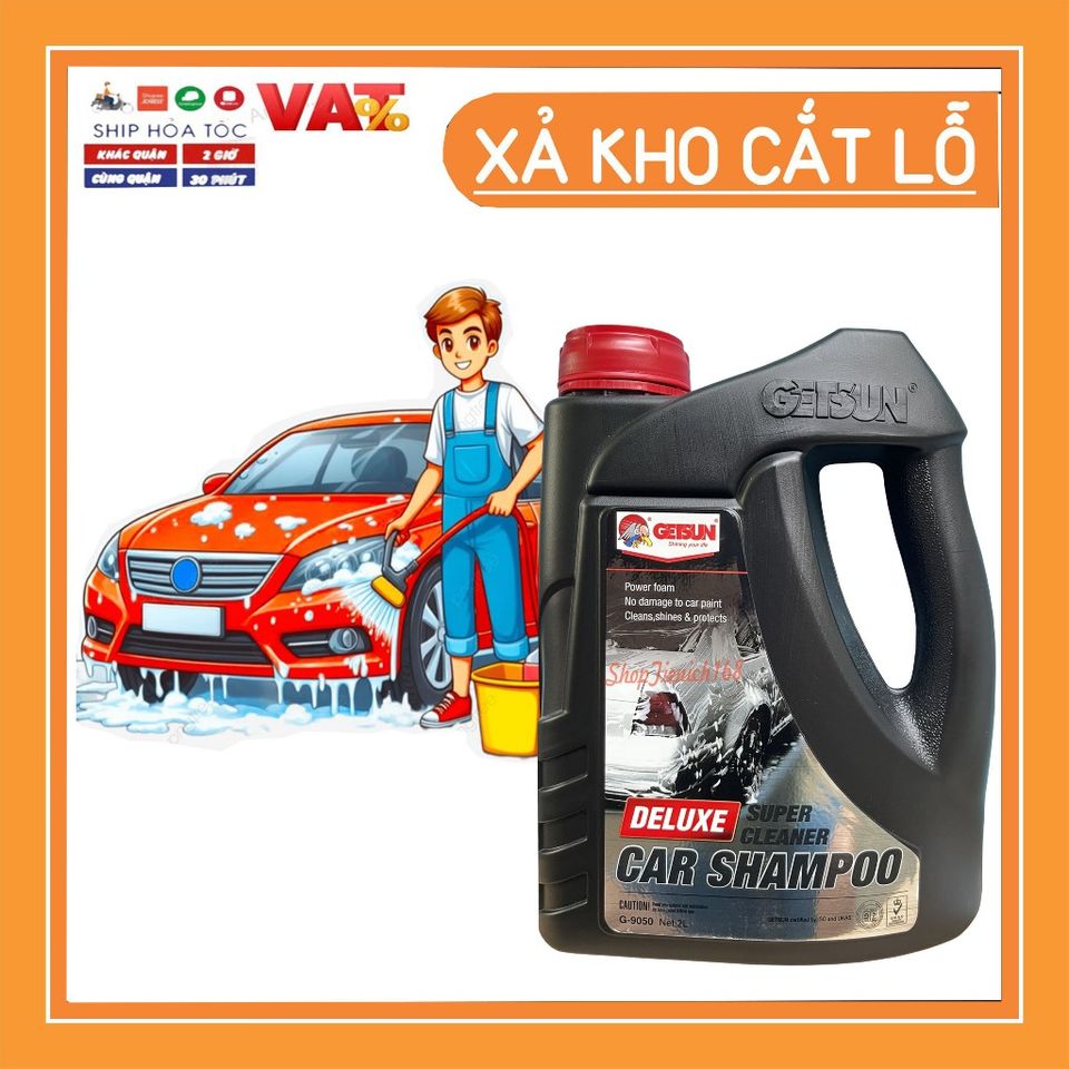 Nước Rửa Xe GETSUN 2.0L - Shampoo Ô Tô Chuyên Dụng Kèm Mút Lau, Bảo Dưỡng Sơn Bóng, An Toàn Với Da Tay