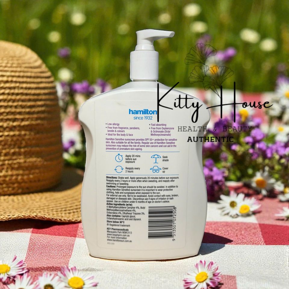 Kem Chống Nắng Hamilton Sensitive SPF 50+ - Lotion Chống Nước 1 Lít Dành Cho Da Nhạy Cảm, Không Hương Liệu & Paraben