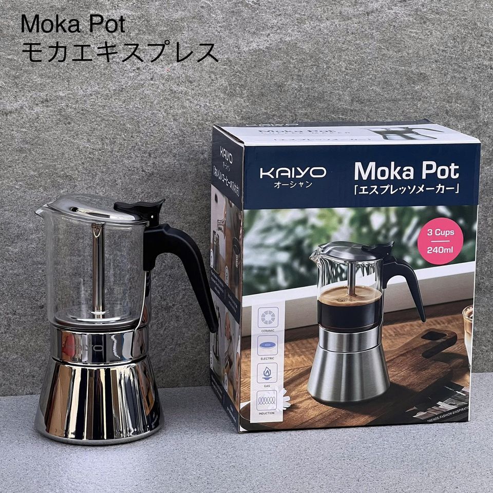 Ấm Pha Cà Phê Kaiyo Moka Pot - Pha Espresso Chuẩn Ý Tại Nhà - Dụng Cụ Pha Chế Cà Phê Tuyệt Hảo, Tiện Lợi, Nhỏ Gọn
