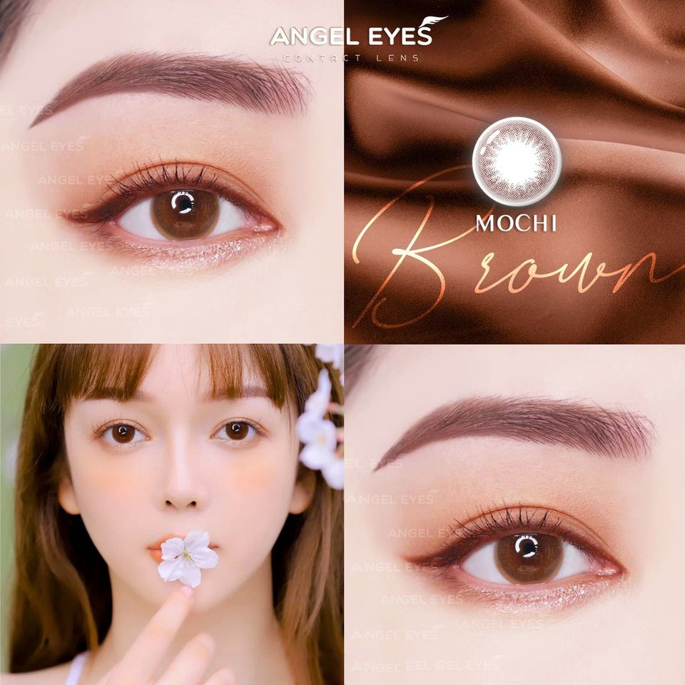 Kính áp tròng nâu Mochi Brown Angel Eyes - Độ cận từ 0.00 đến 8.00, hoàn hảo cho học sinh, cô dâu, phong cách tự nhiên, nhẹ nhàng.