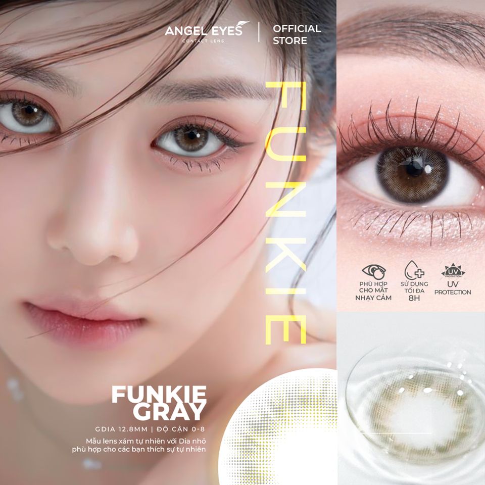 Kính áp tròng xám tây Angel Eyes Funkie - Độ cận 0-8, Kích thước 12.8mm, Lens tự nhiên thoải mái, thời trang cho mắt bạn