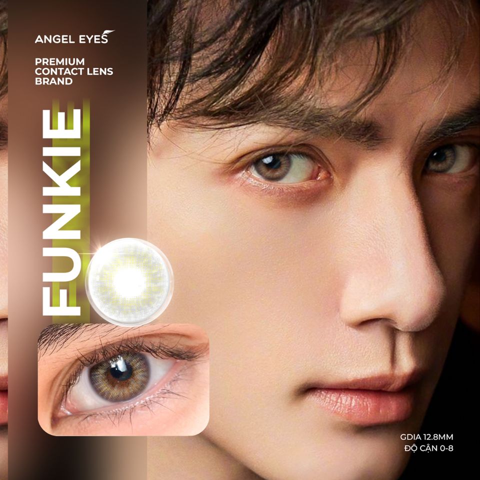 Kính áp tròng xám tây Angel Eyes Funkie - Độ cận 0-8, Kích thước 12.8mm, Lens tự nhiên thoải mái, thời trang cho mắt bạn