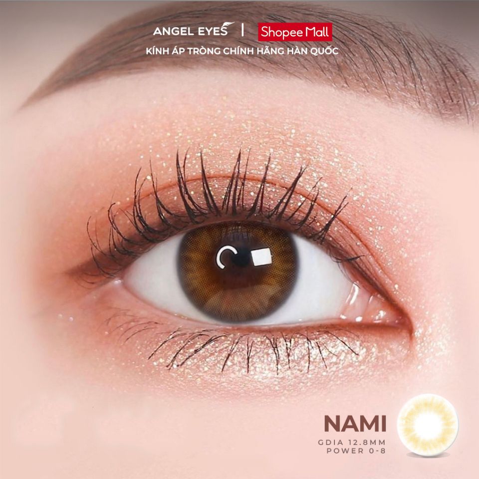 Kính áp tròng nâu mật ong Angel Eyes Nami 0-8 độ - Màu nâu tây tự nhiên đường kính 12.8mm, lý tưởng cho mắt nhỏ
