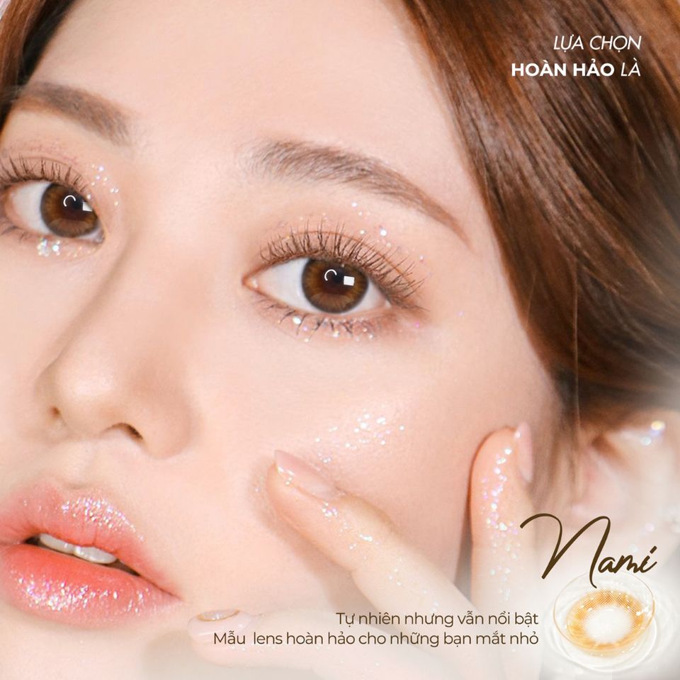 Kính áp tròng nâu mật ong Angel Eyes Nami 0-8 độ - Màu nâu tây tự nhiên đường kính 12.8mm, lý tưởng cho mắt nhỏ