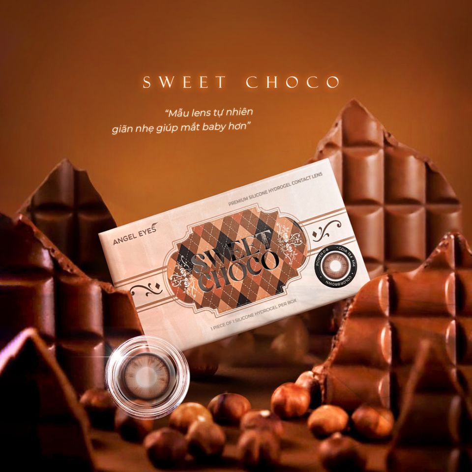Kính áp tròng nâu Sweet Choco 0-8 độ Angel Eyes - Màu sắc tự nhiên, dễ chịu cho mắt, sử dụng trên 12h/ngày