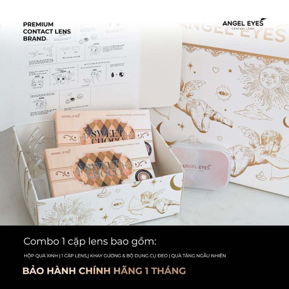 Kính áp tròng nâu Sweet Choco 0-8 độ Angel Eyes - Màu sắc tự nhiên, dễ chịu cho mắt, sử dụng trên 12h/ngày