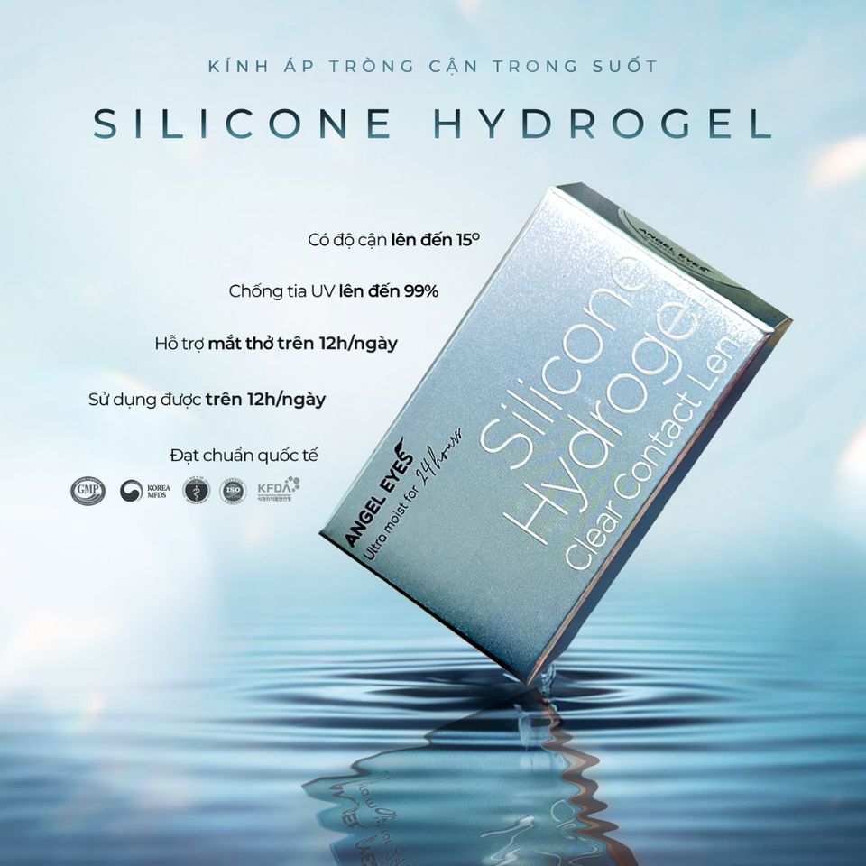 Lens Cận Trong Suốt Silicone Hydrogel Angel Eyes - Độ Cận -1.00 đến -15.00, Nhẹ Êm, Tầm Nhìn Rõ Ràng, Quà Tặng Sang Trọng
