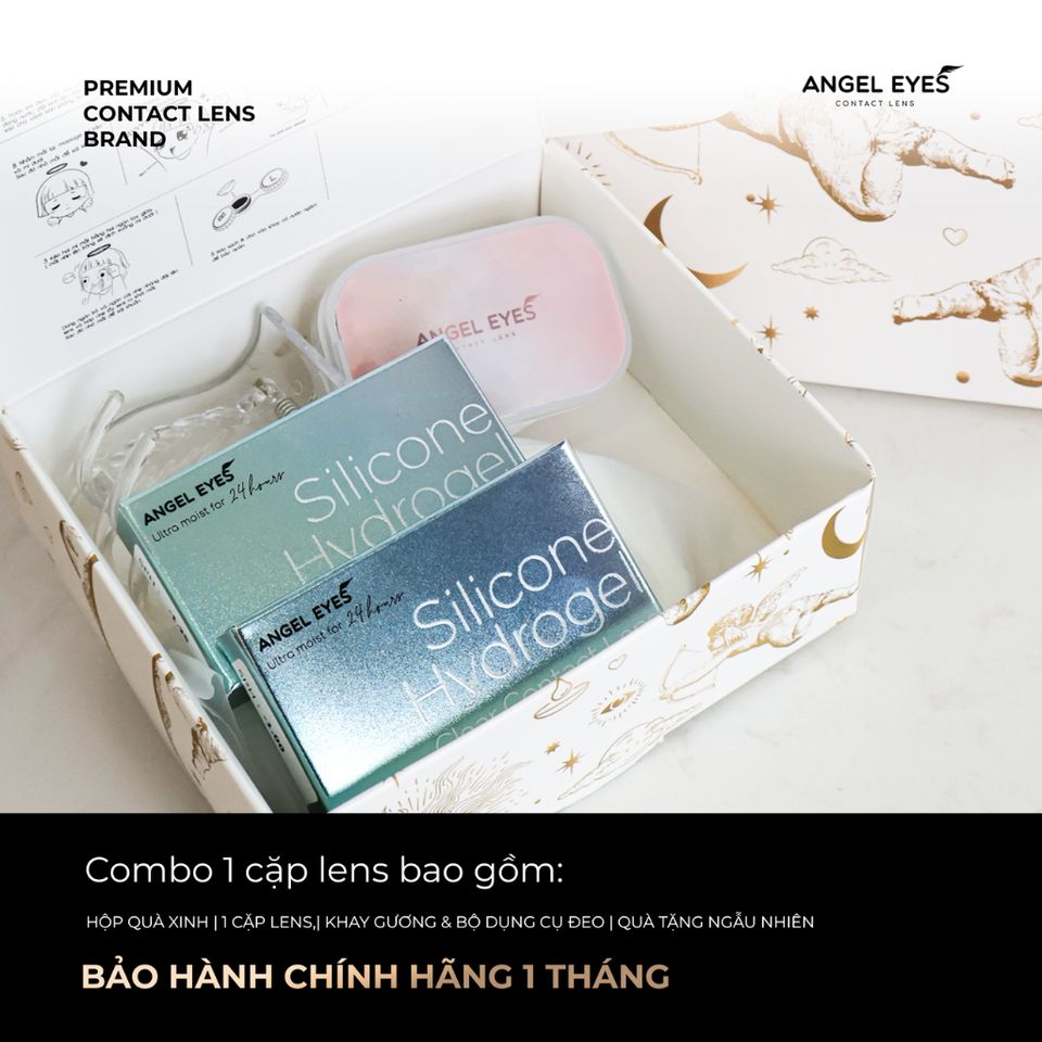 Lens Cận Trong Suốt Silicone Hydrogel Angel Eyes - Độ Cận -1.00 đến -15.00, Nhẹ Êm, Tầm Nhìn Rõ Ràng, Quà Tặng Sang Trọng