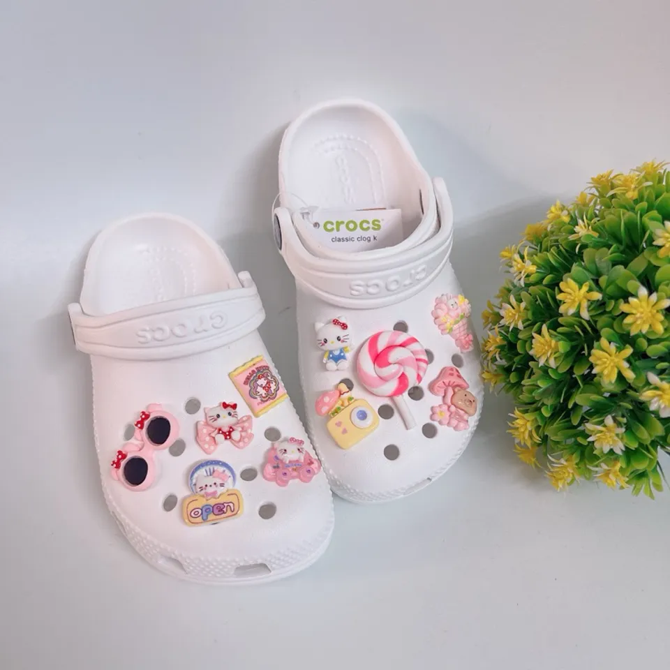 Dép Classic Trắng Mix Sticker 3D Cho Bé Gái - Tặng 12 Sticker Tùy Chọn ...