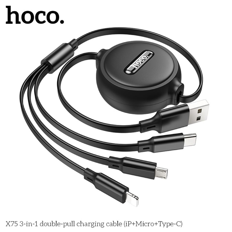 Cáp Sạc Siêu Tốc 3 Trong 1 HOCO X76/X75 - Lightning, Type-C, Micro 1M, 2A - Phụ Kiện Điện Thoại Tiện Dụng, Bền Bỉ