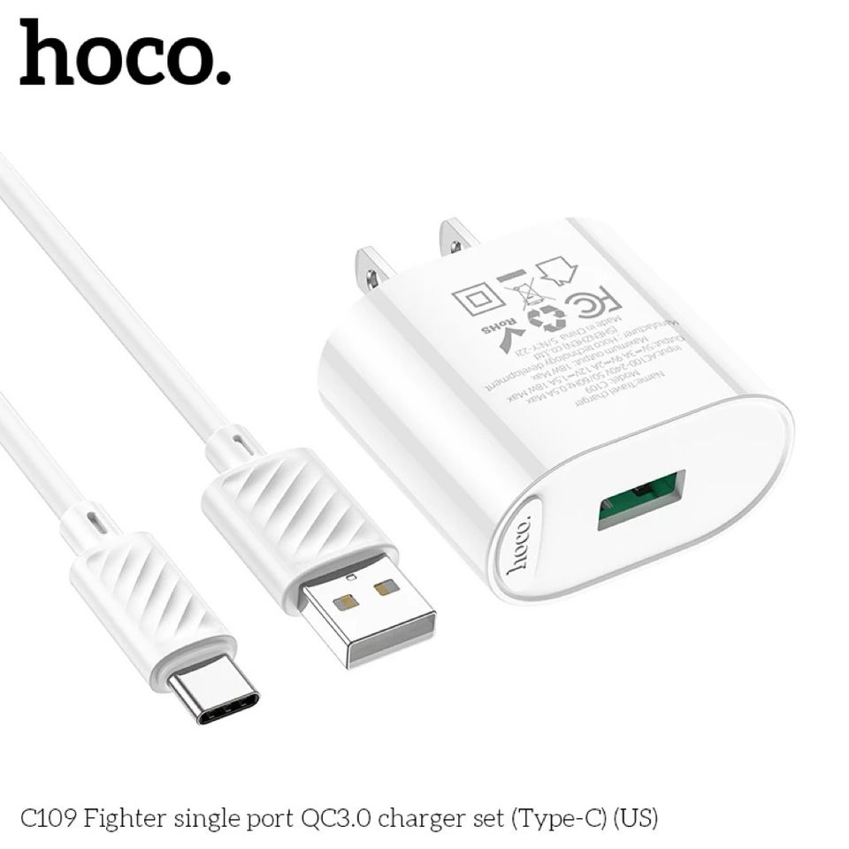 Bộ Sạc Nhanh 18W Chống Cháy HOCO C109 Fighter - Sạc QC3.0, Type-C, Dễ Dàng Mang Theo, Phụ Kiện Thông Minh Cho Điện Thoại Và Thiết Bị Điện Tử