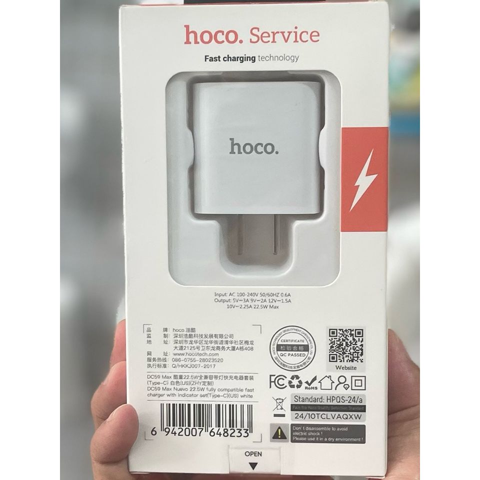 Củ Sạc Nhanh 22.5W Hoco DC59 Max - Chuẩn QC3.0 Tương Thích Với Nhiều Thiết Bị Di Động, Sạc Tối Ưu, Tiết Kiệm Thời Gian