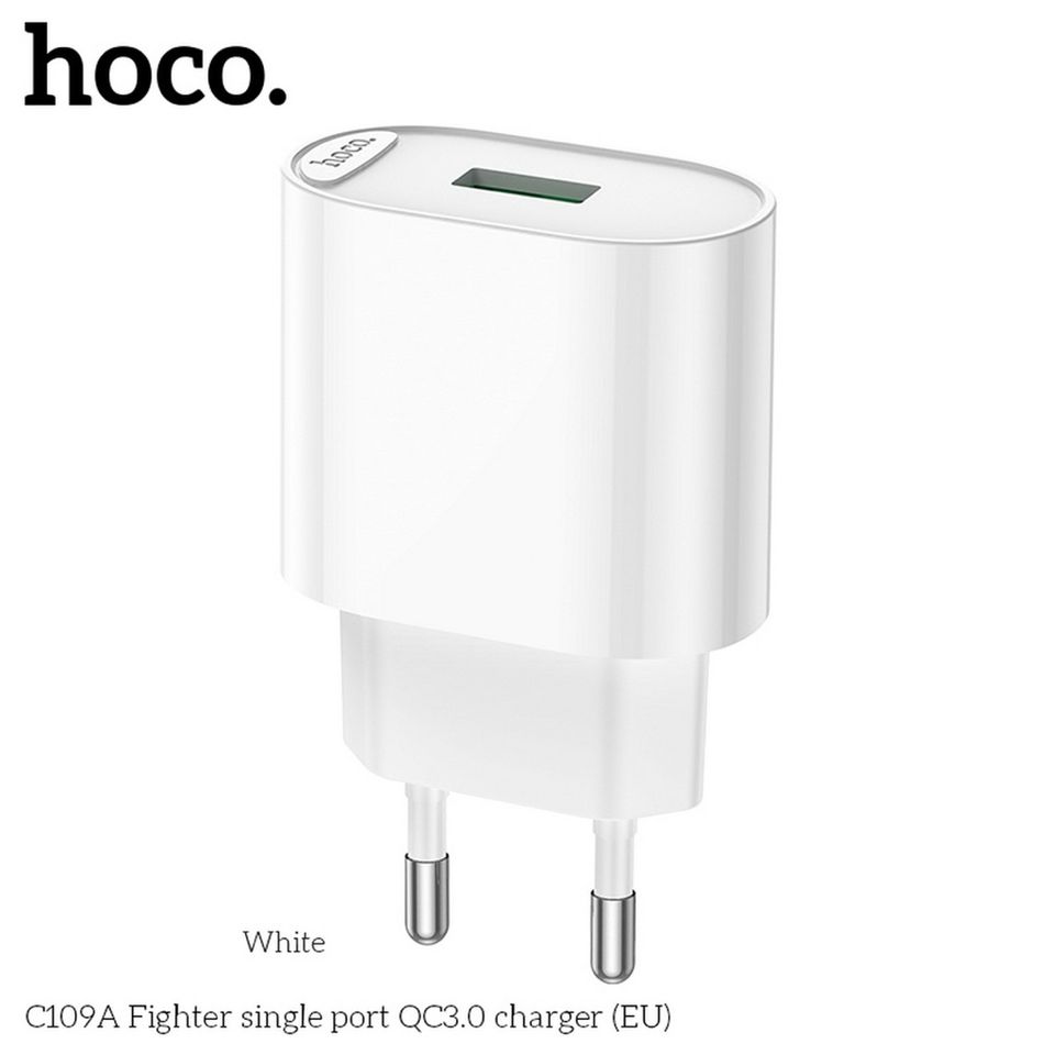 Cốc Sạc Nhanh Hoco C109A - 1 Cổng USB PD18W QC3.0 Chân Cắm Chuẩn EU, Chất Liệu PC Cao Cấp, Thiết Kế Tiện Lợi cho Điện Thoại