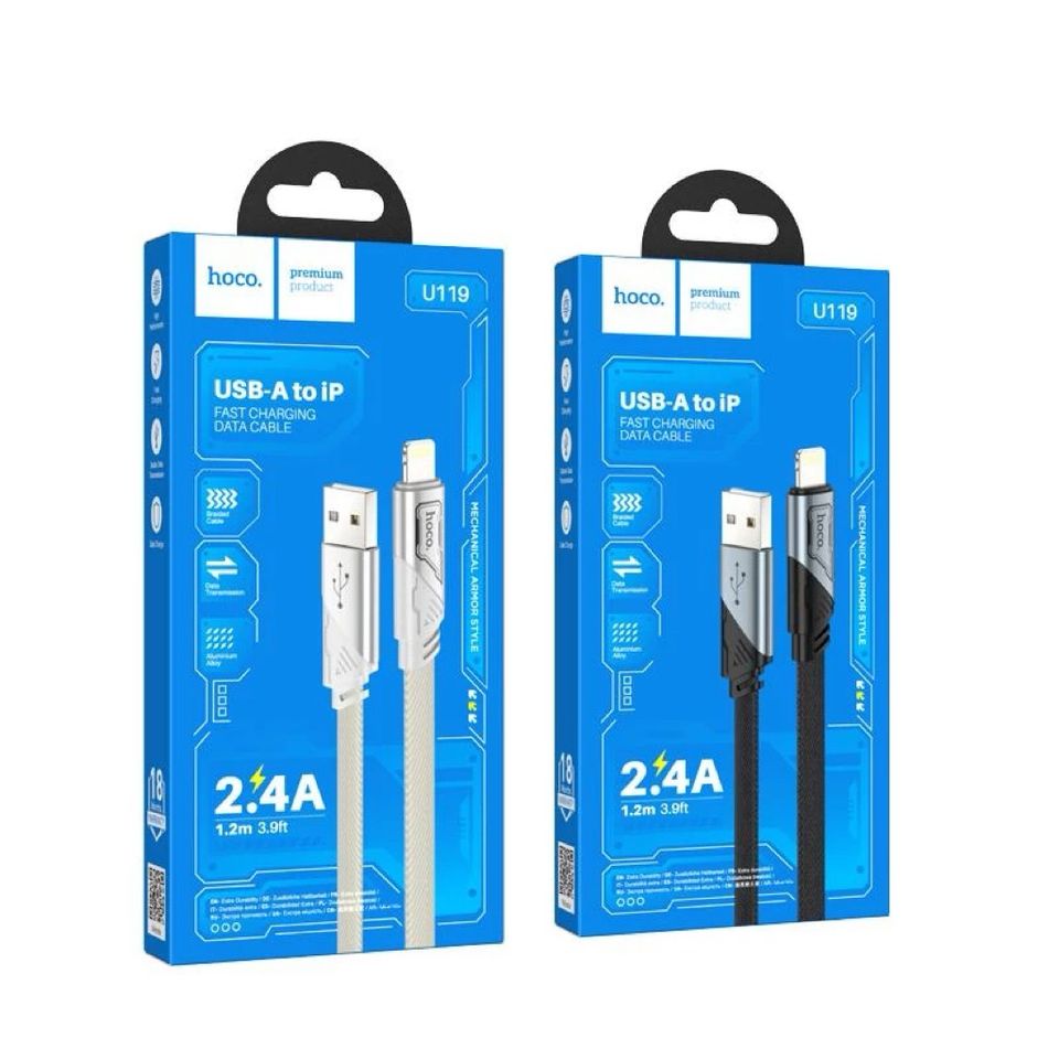 Cáp Sạc Nhanh Hoco U119 lP 1.2m - Chống Đứt Gãy, Truyền Dữ Liệu 2.4A, Thiết Kế Hiện Đại, Chất Liệu Bền Chắc, Phụ Kiện Điện Tử Thú Vị