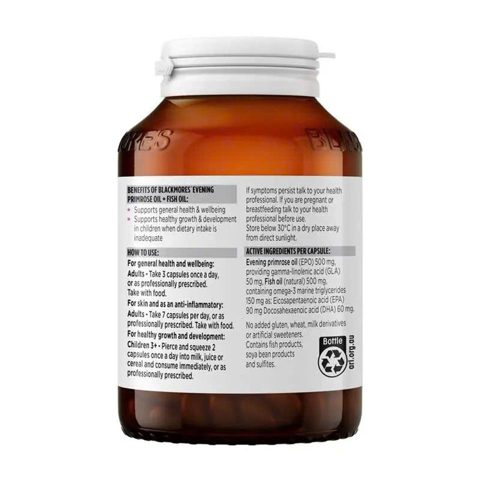 Viên uống dầu hoa anh thảo và Omega-3 Blackmores Evening Primrose Oil + Fish Oil 100 viên - Hỗ trợ nội tiết và sức khỏe tim mạch