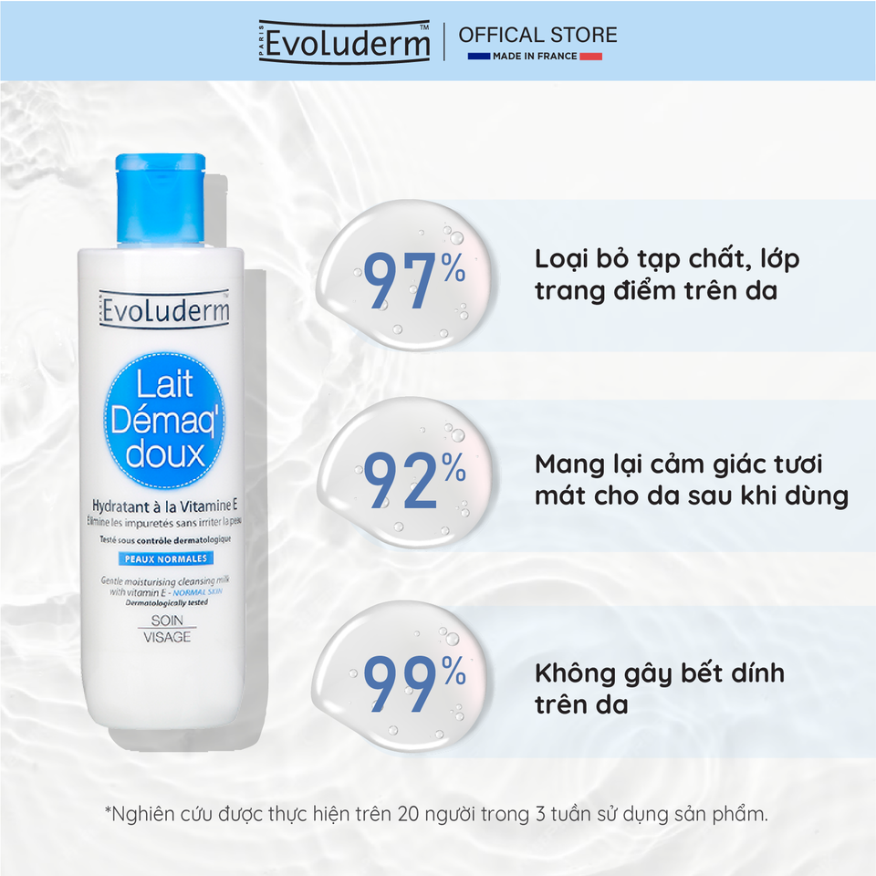 Sữa Tẩy Trang Evoluderm Chứa Vitamin E - Làm Sạch Da Mềm Mịn 250ML - Mỹ Phẩm Thuần Chay Pháp Dưỡng Ẩm, Chống Oxy Hóa