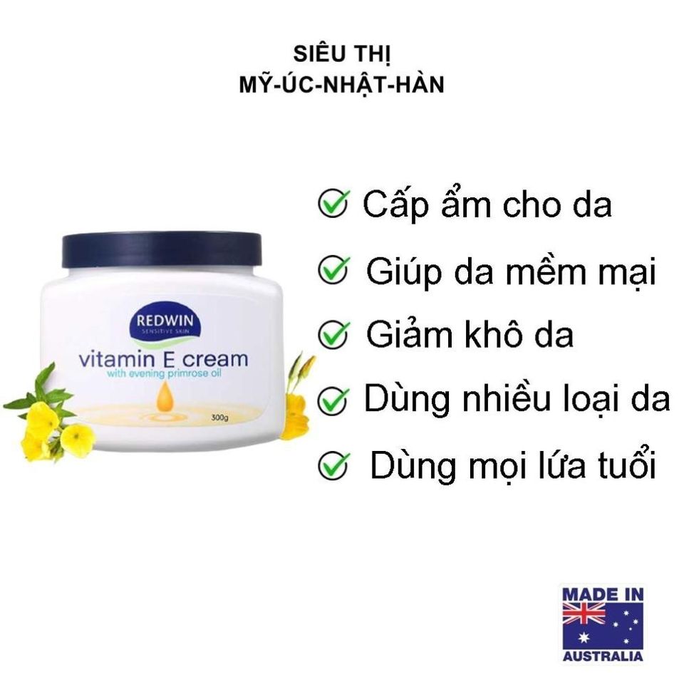 Kem dưỡng ẩm da vitamin E Redwin Cream 300g Úc
