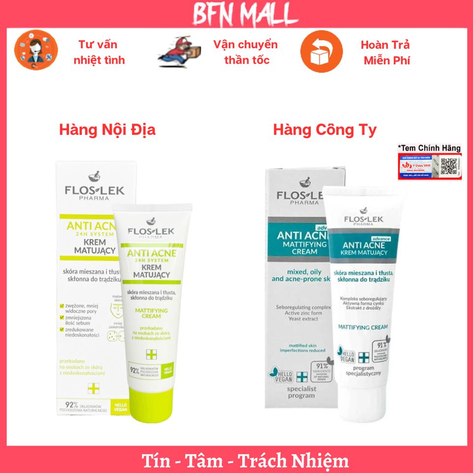Kem Dưỡng Floslek Anti Acne Mattifying Cream 50ml Chính Hãng Kem Kiểm Soát Dầu Mụn và Điều Tiết Nhờn