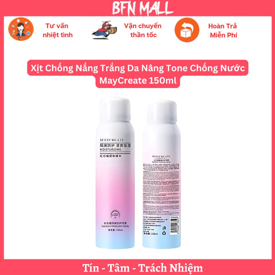 Xịt Chống Nắng Trắng Da Nâng Tone Chống Nước MayCreate 150ml