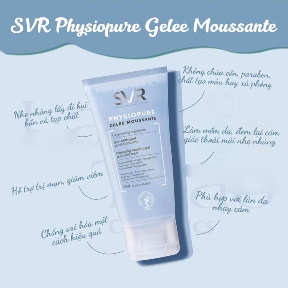 Gel rửa mặt dành cho da nhạy cảm SVR Physiopure Gelee Moussante 55ml/200ml [ Chính hãng ]