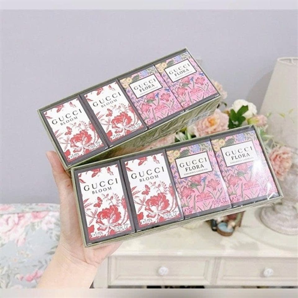 Bộ Nước Hoa Gucci 4 Chai - 2 Chai Bloom EDP 5ml & 2 Chai Flora Gorgeous Gardenia EDP 5ml - Quà Tặng Sang Trọng