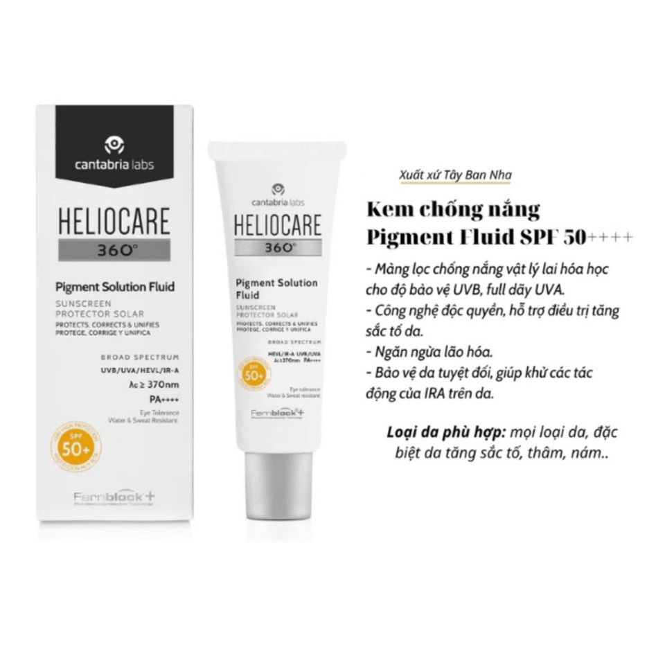 Kem chống nắng Heliocare 360 Pigment Solution / Water Gel / Mineral Tolerance Fluid / AR Emulsion