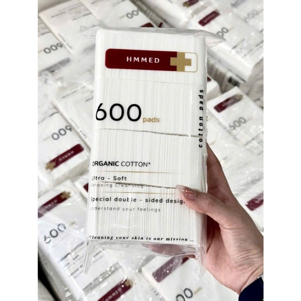Bông Tẩy Trang Hữu Cơ HMMED 600 Miếng Mềm Mịn, Không Xơ