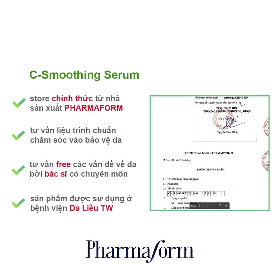 Tinh chất làm sáng và trẻ hóa da, chống lão hóa PHARMAFORM C-Smoothing Serum 30ml