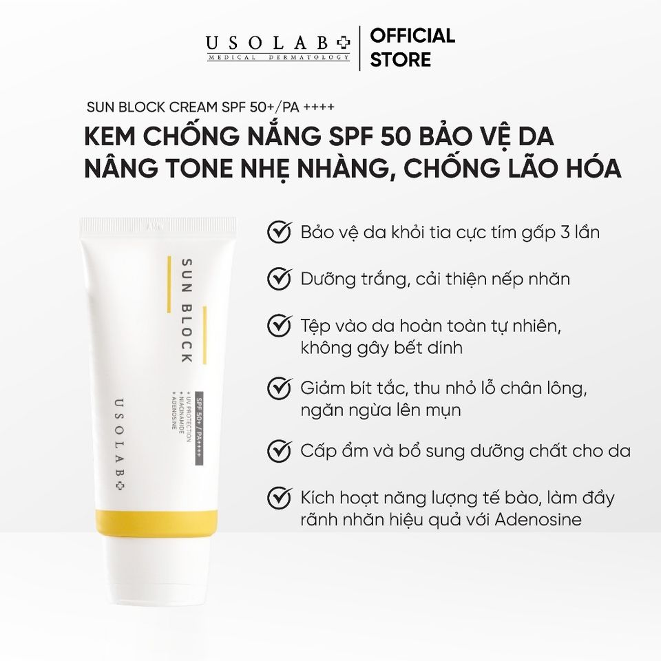 Kem chống nắng, dưỡng trắng USOLAB - SUN BLOCK SPF 50+ PA +++ 50g