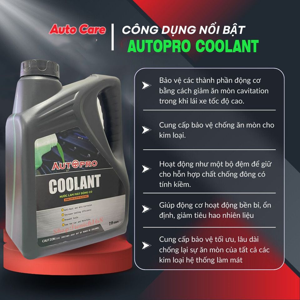 Nước làm mát ô tô AUTOPRO GREEN COOLANT 2L - Giảm nhiệt, chống ăn mòn, công nghệ AIT, bền bỉ, tiết kiệm cho động cơ ô tô