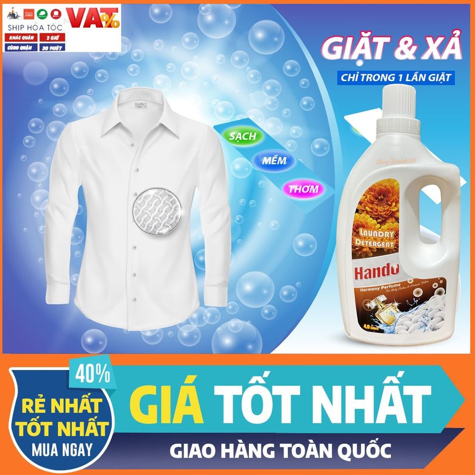 Nước Giặt Xả Hando 2L - Kháng Khuẩn, Chống Nấm Mốc, Hương Thơm Dịu Nhẹ, Bảo Vệ Vải, An Toàn Cho Da Nhạy Cảm