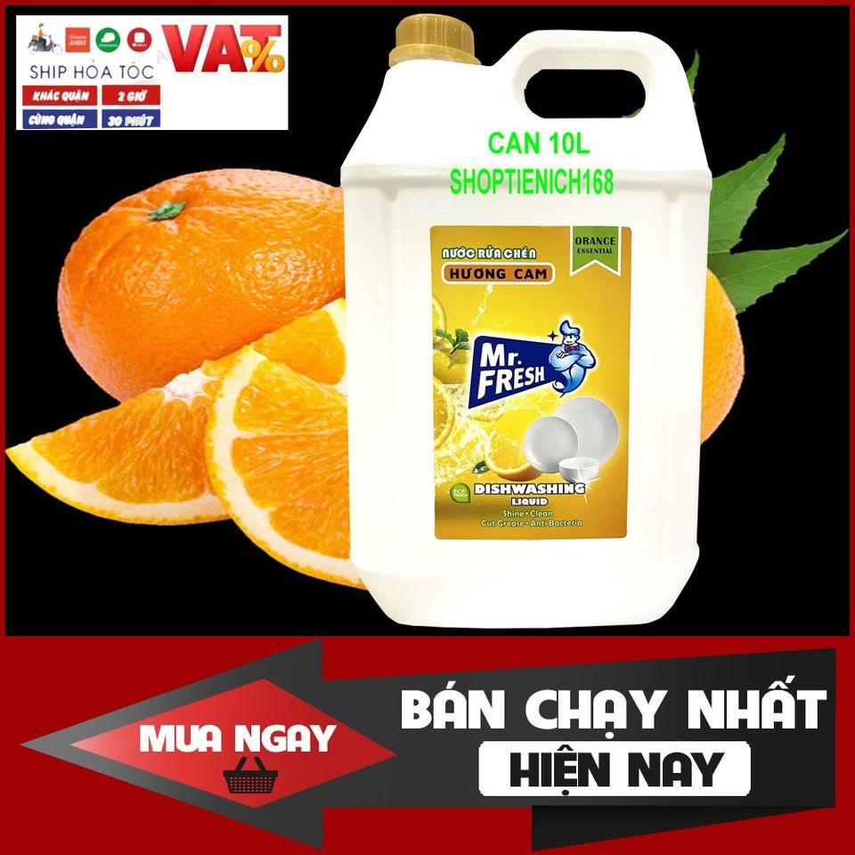 Nước Rửa Bát Siêu Đậm Đặc An Toàn Mr Fresh 10L Hương Cam - Sạch Bóng, Tiết Kiệm Chi Phí, Thân Thiện Môi Trường