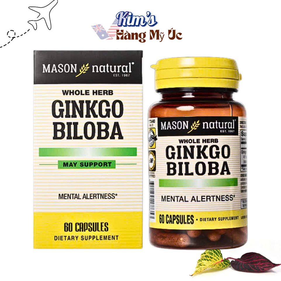 Viên uống bổ não Ginkgo Biloba Mason Natural 60 viên - Hỗ trợ trí nhớ, tập trung và tuần hoàn máu, sản xuất tại Mỹ