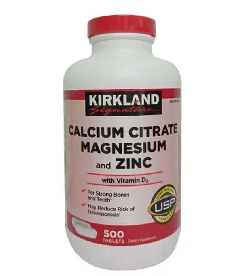 Viên Uống Bổ Sung Canxi Citrate, Magnesium & Kẽm 500mg Kirkland Signature - Hỗ Trợ Sức Khỏe Xương Khớp và Miễn Dịch