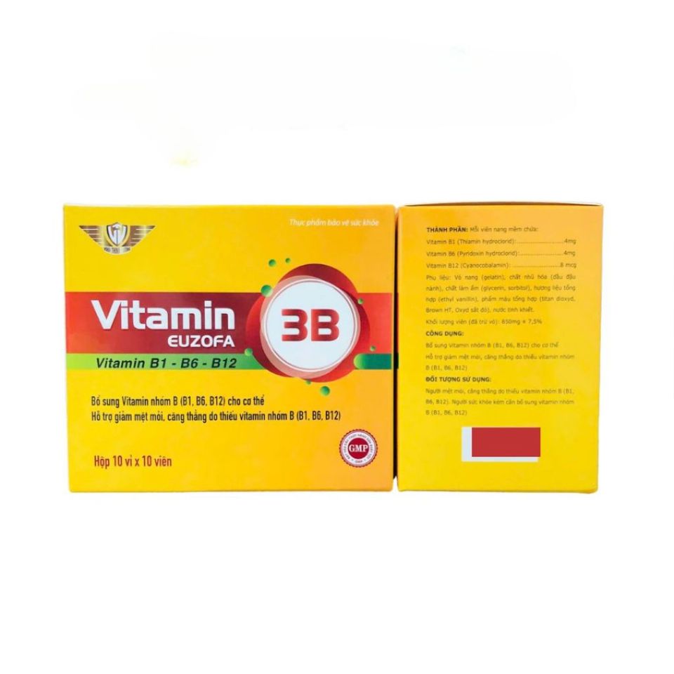 Viên Uống 3B EUZOFA - Bổ Sung Vitamin Nhóm B (B1, B6, B12) Giảm Mệt Mỏi, Căng Thẳng - Hộp 100 Viên