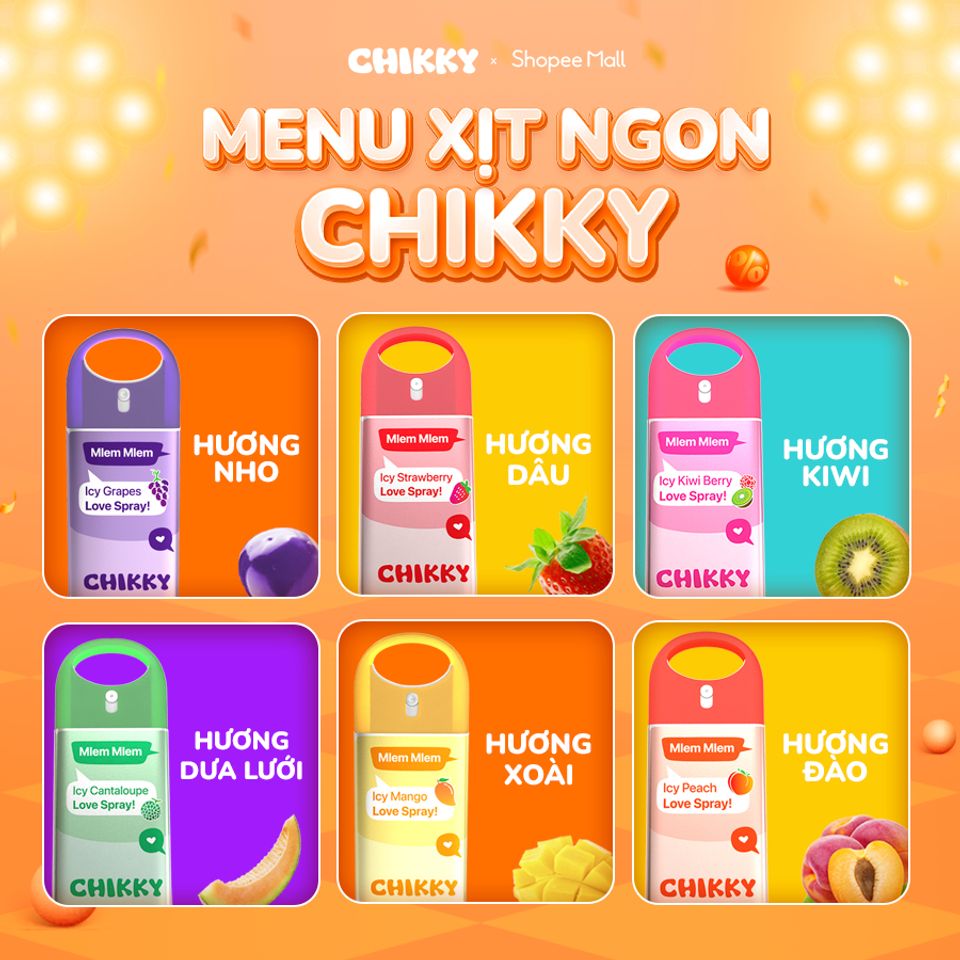 Xịt thơm Chikky 20ml - Nước hoa vùng kín hương trái cây tự nhiên, mát lạnh, khử mùi hiệu quả, phù hợp mọi loại da