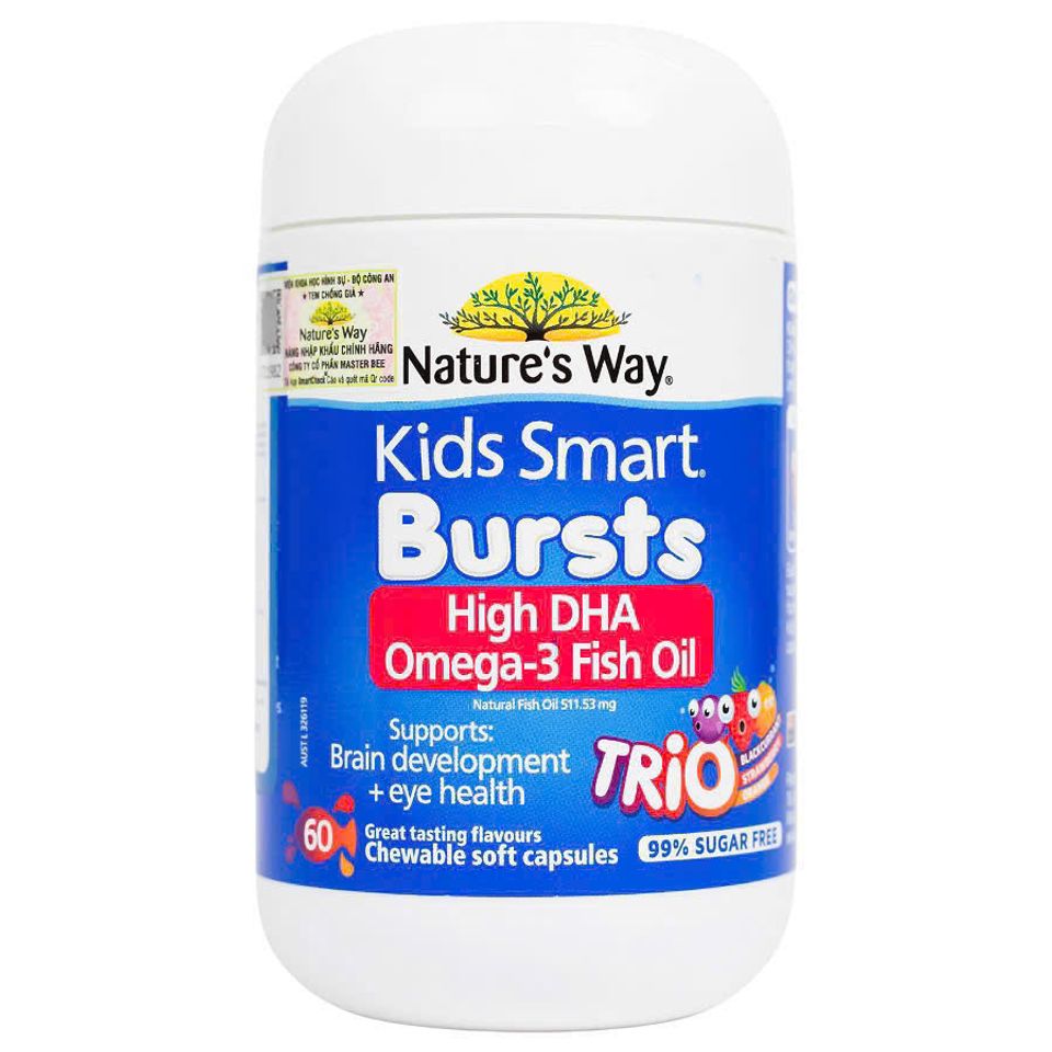 Viên Uống Hỗ Trợ Phát Triển Não Bộ & Tăng Cường Khả Năng Học Tập Nature’s Way Kids Smart Bursts DHA Omega-3 (60 Viên)